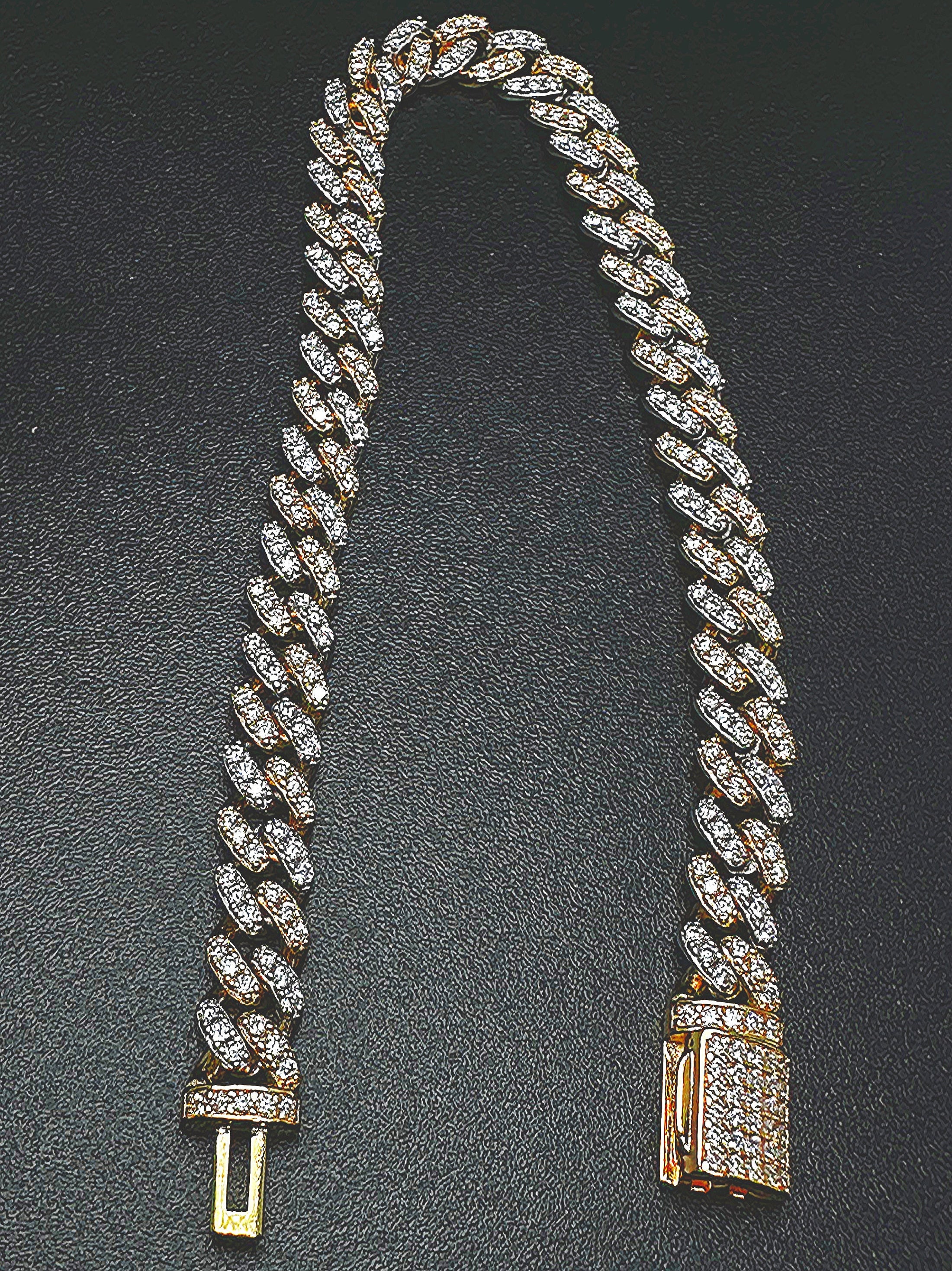 VVS Diamond Miami Cuban Chain- Bracelet, 14K Gold Vermeil, NO fade, 100% Passes Diamond Tester Iced out bracelet for Men/Women Anniversary