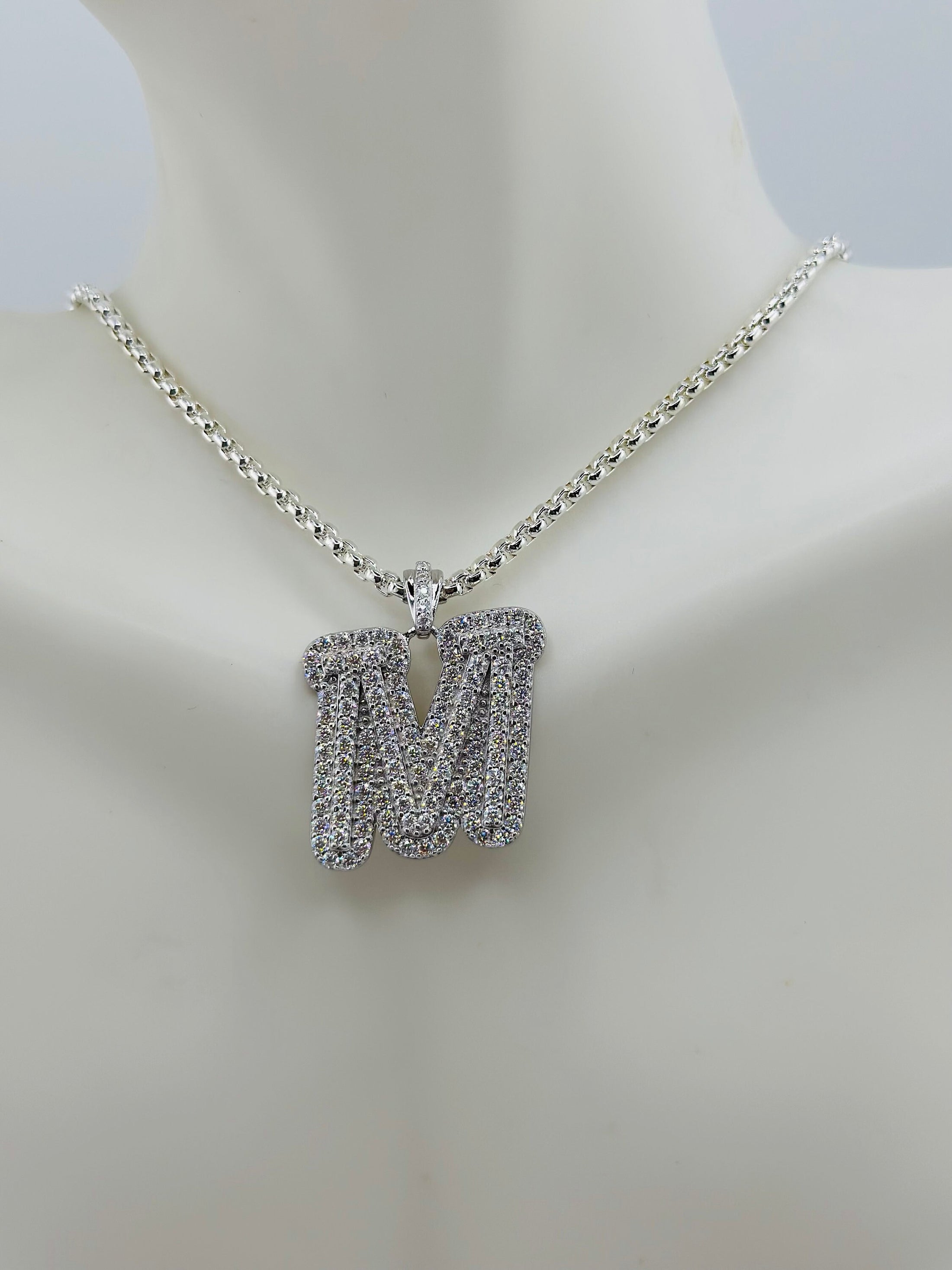 M Initial Elegant Diamond Pendant - Passes Diamond Tester - 14k Gold Vermeil 925- Handcrafted in the USA - Thoughtful and Personalized Gift