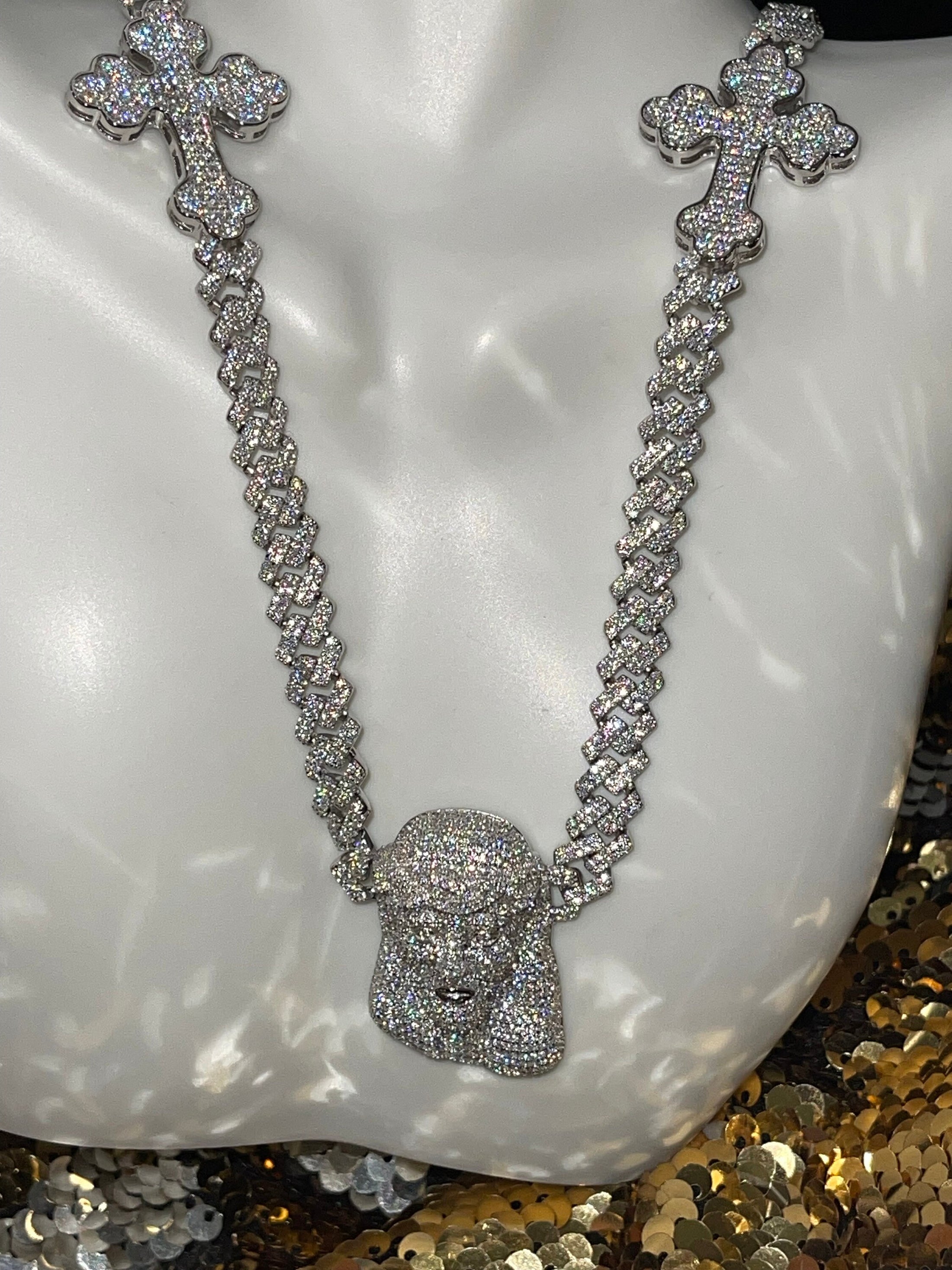 VVS Diamond Cross with Jesus head unique custom made 14K Gold vermeil necklace, GRA Certified lab diamond, 100% passes diamond testers, GIFT