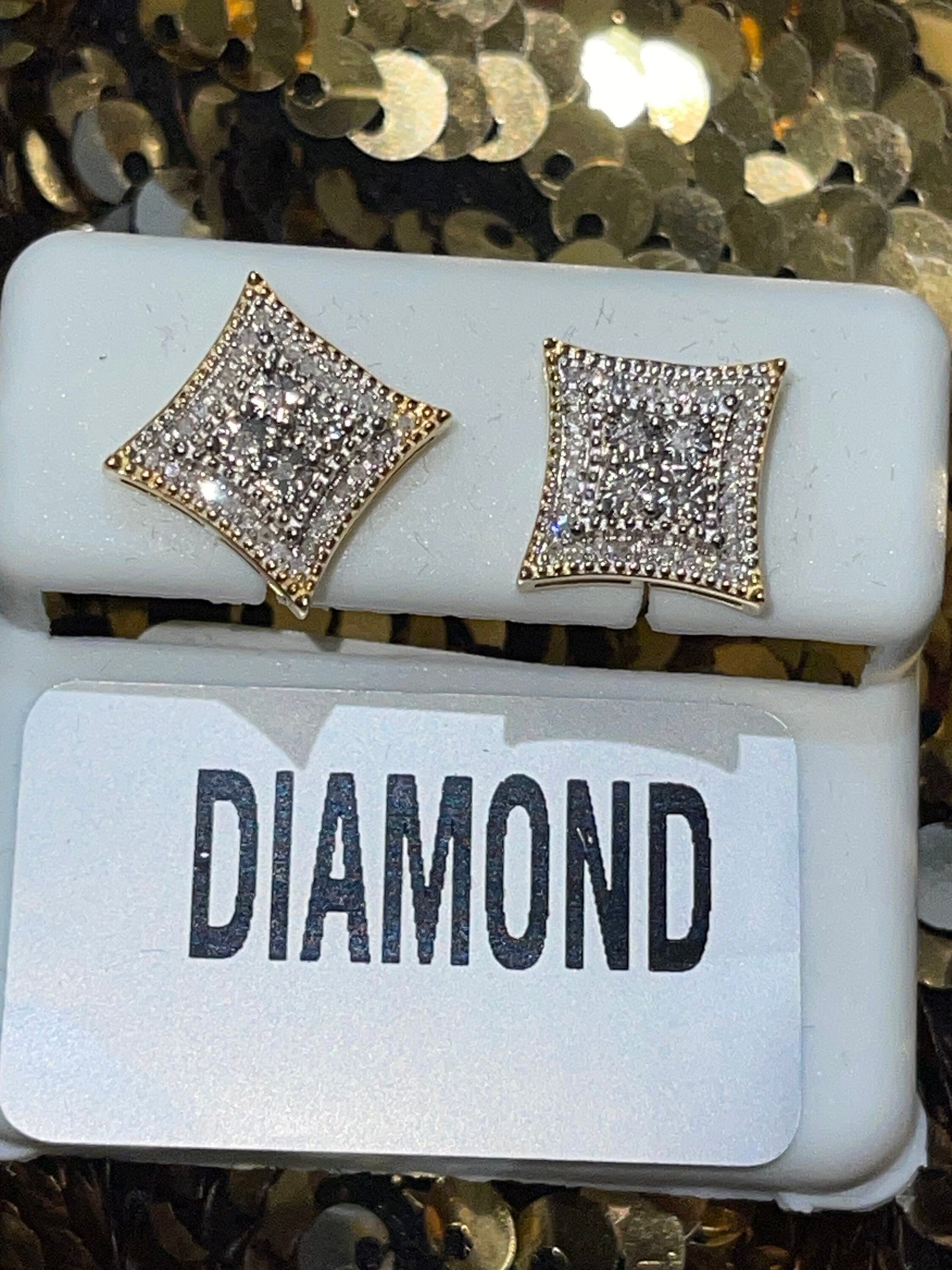 Real diamond earrings, square screw back diamond earrings, genuine natural diamond earrings, 100% passes diamond testers, Best gift for him
