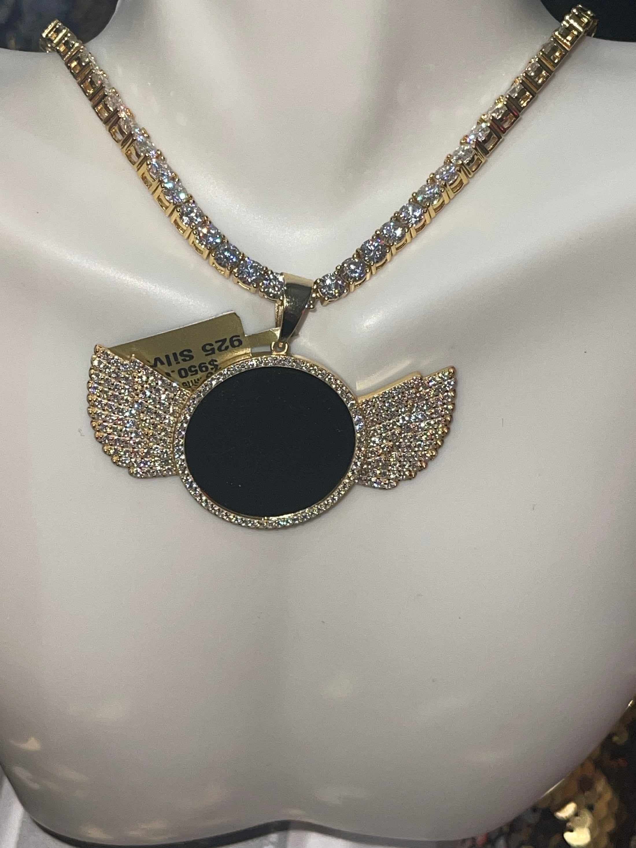 14K Gold Vermeil Picture Pendant, VVS gra certified Lab diamond memory charm, Memorial Jewelry, Gift for him, Angel Pendant, Angel wings VVS