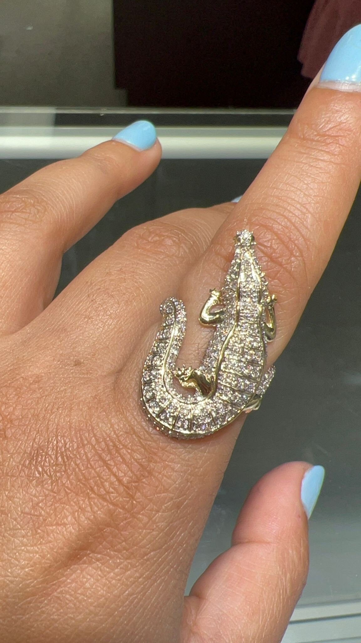 10K Real Gold Crocodile Ring | Natural Diamond Alligator Ring | Luxury Diamond Jewelry | Gold Alligator Ring | Unisex Real Diamond Ring Gift