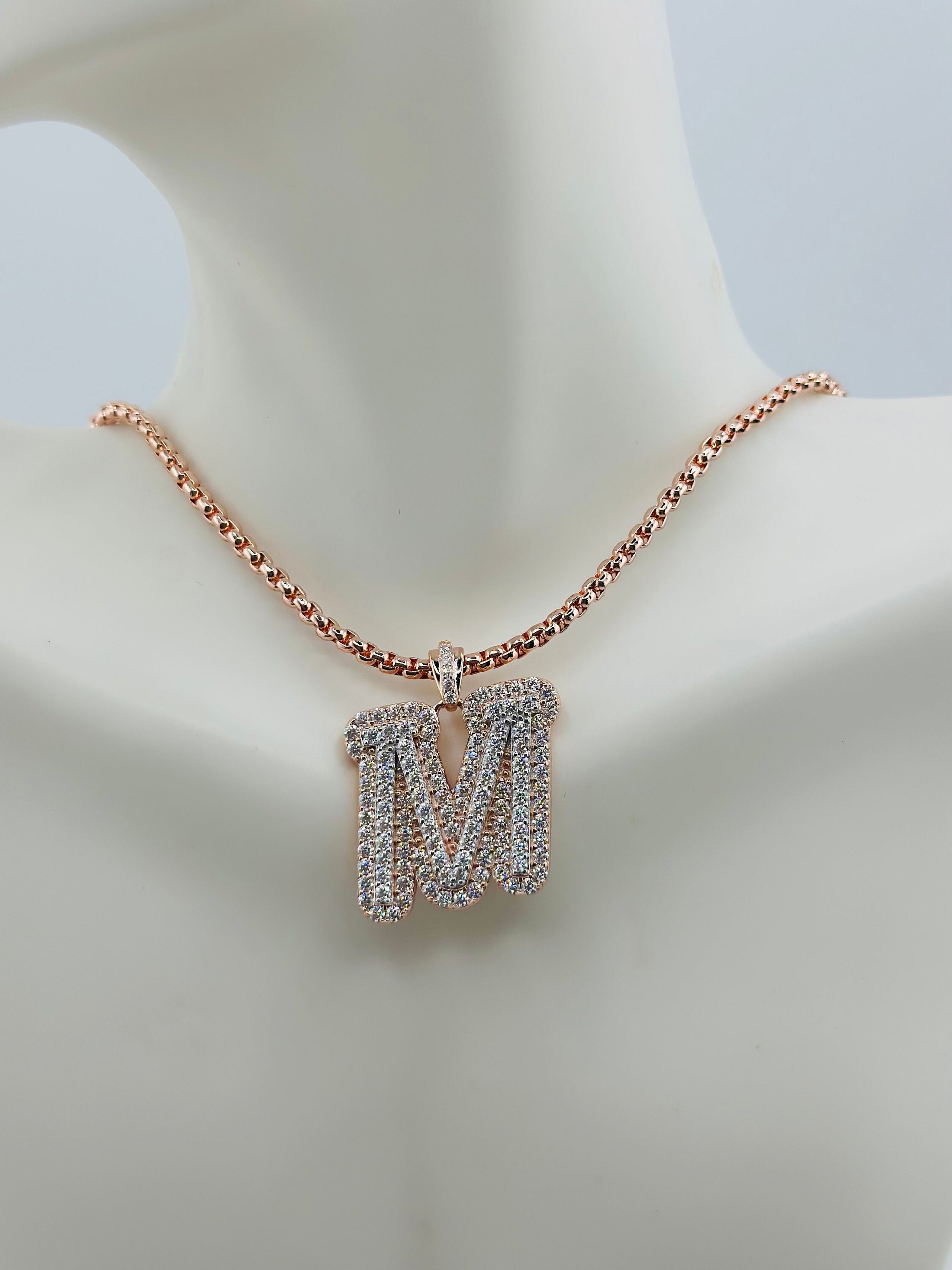 M Initial Elegant Diamond Pendant - Passes Diamond Tester - 14k Gold Vermeil 925- Handcrafted in the USA - Thoughtful and Personalized Gift