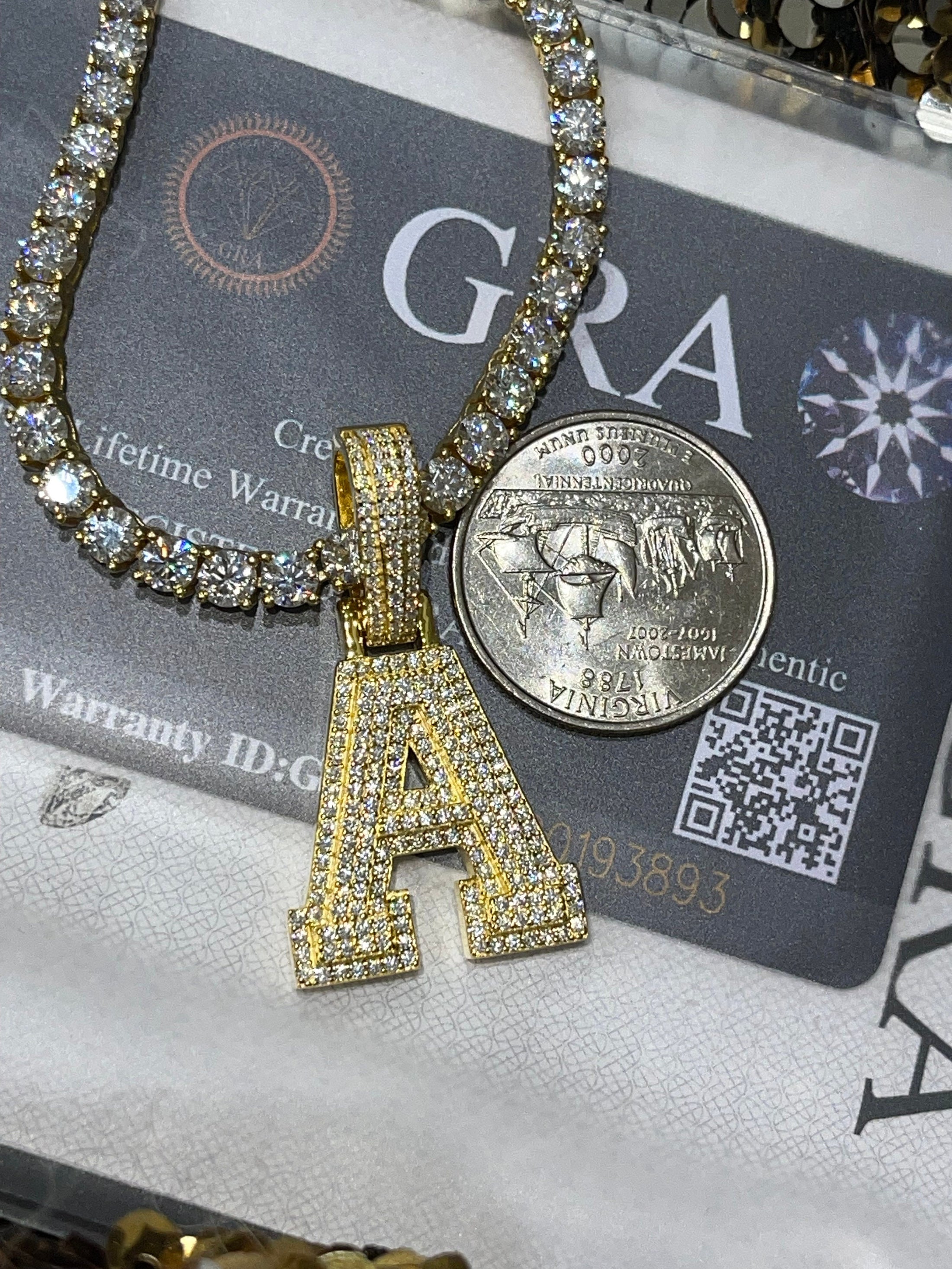 VVS GRA certified Lab Diamond A initial Pendant, A letter charm, 100% passes diamond testers, 14K Gold vermeil diamond A, Gift for Him/Her