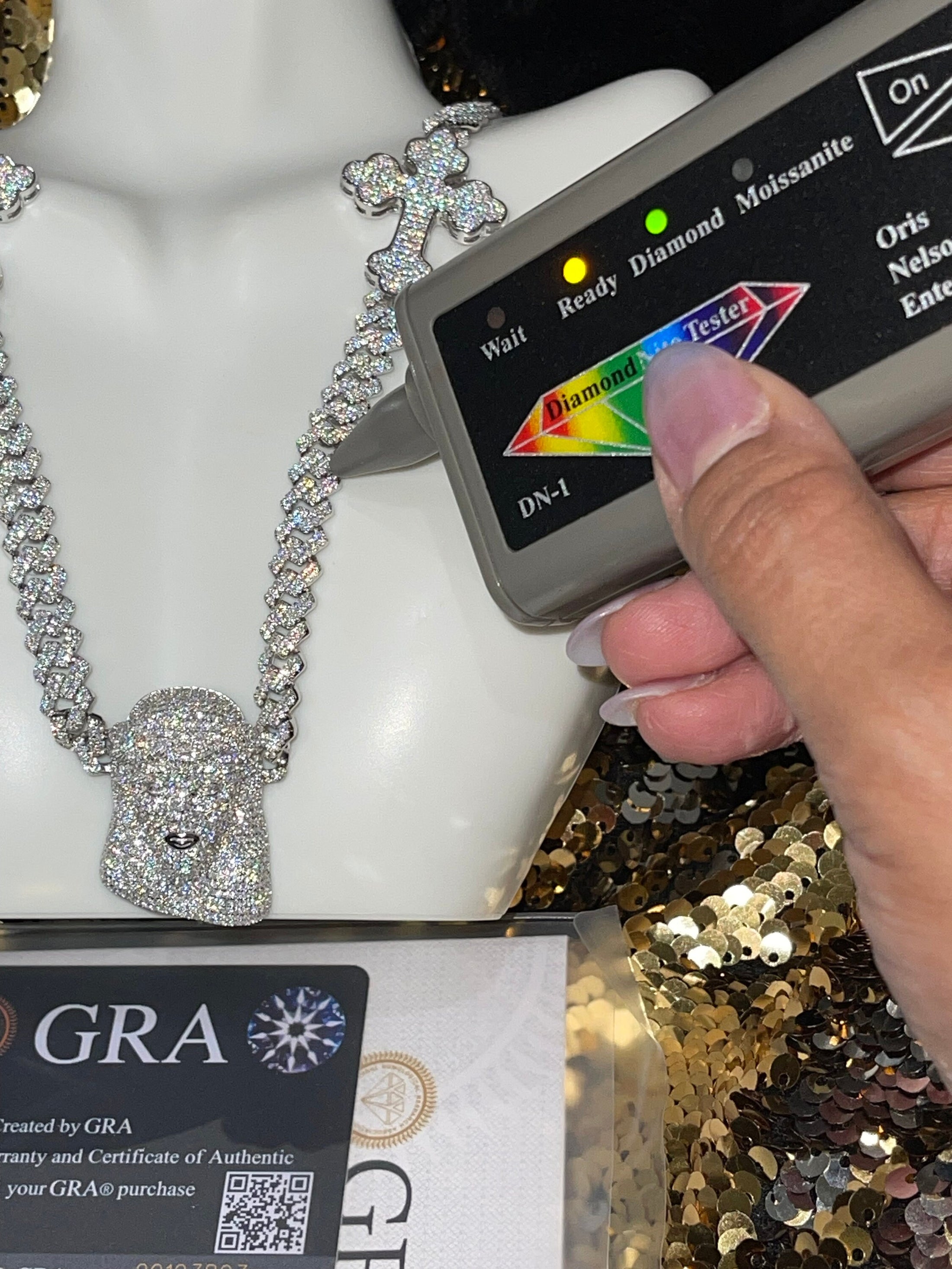 VVS Diamond Cross with Jesus head unique custom made 14K Gold vermeil necklace, GRA Certified lab diamond, 100% passes diamond testers, GIFT