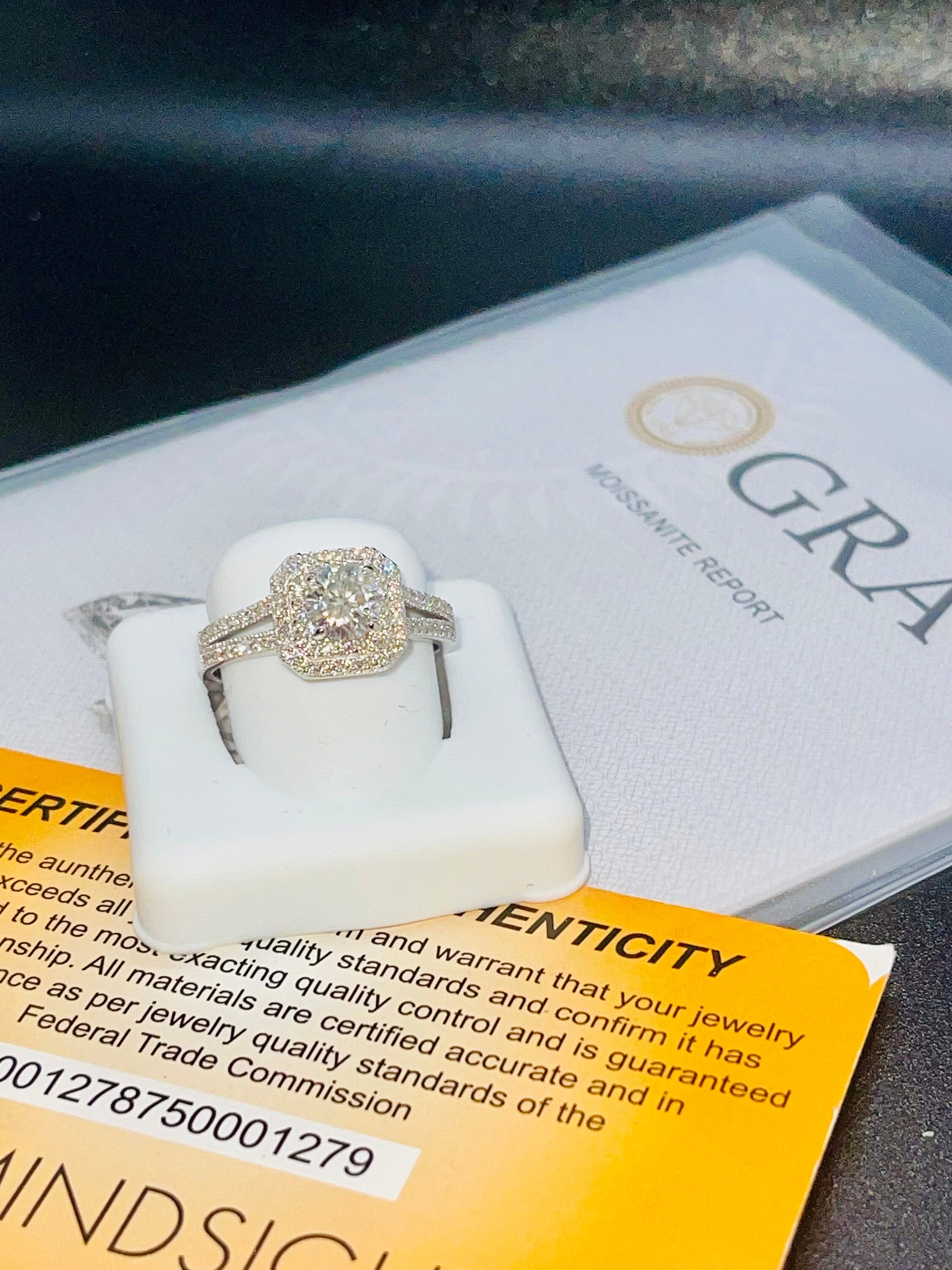 Bridal ring, VVS GRA certified Moissanite diamond ring 100% passes all diamond testers, 14k white gold vermeil breathtakingly beautiful ring