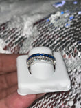 Load image into Gallery viewer, 14k White gold Vermeil Blue Sapphire Gemstone Bridal Engagement Ring, Proposal Ring, VVS Created Diamond ring, Wedding band, Gifts for her,
