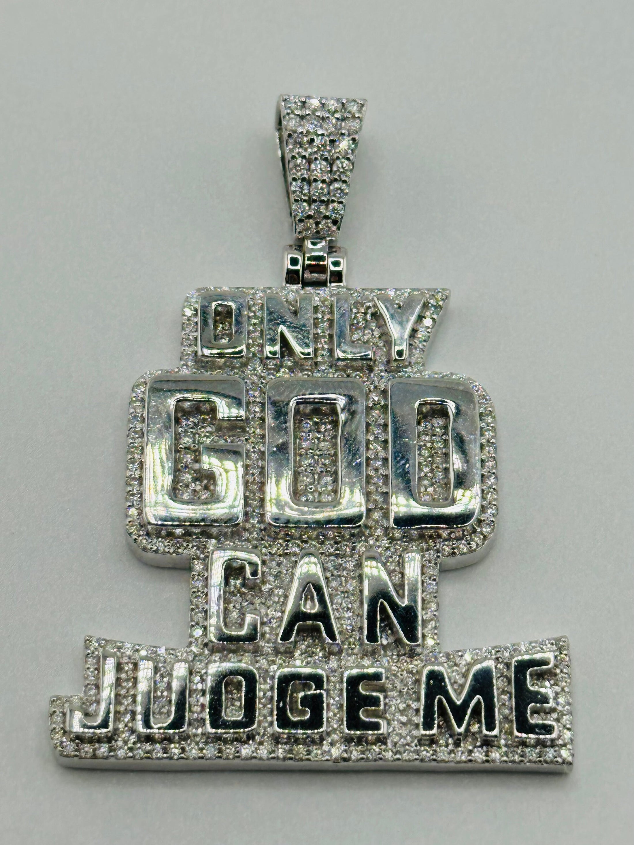 14k Gold Vermeil, VVS GRA Certified Moissnaite Diamond pendant, Only God Can Judge me Custom Iced out pendant, 100% passes diamond testers,