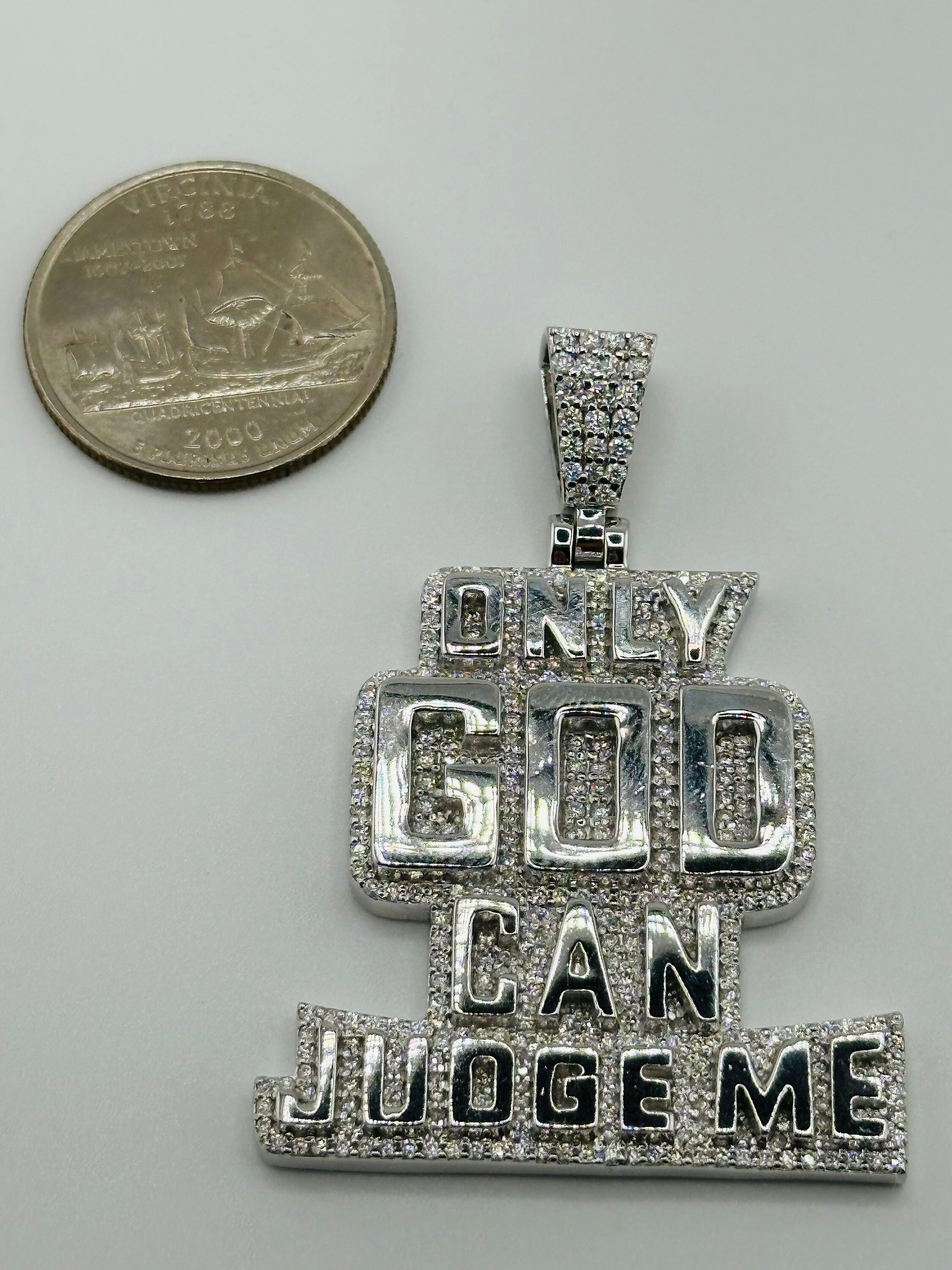 14k Gold Vermeil, VVS GRA Certified Moissnaite Diamond pendant, Only God Can Judge me Custom Iced out pendant, 100% passes diamond testers,