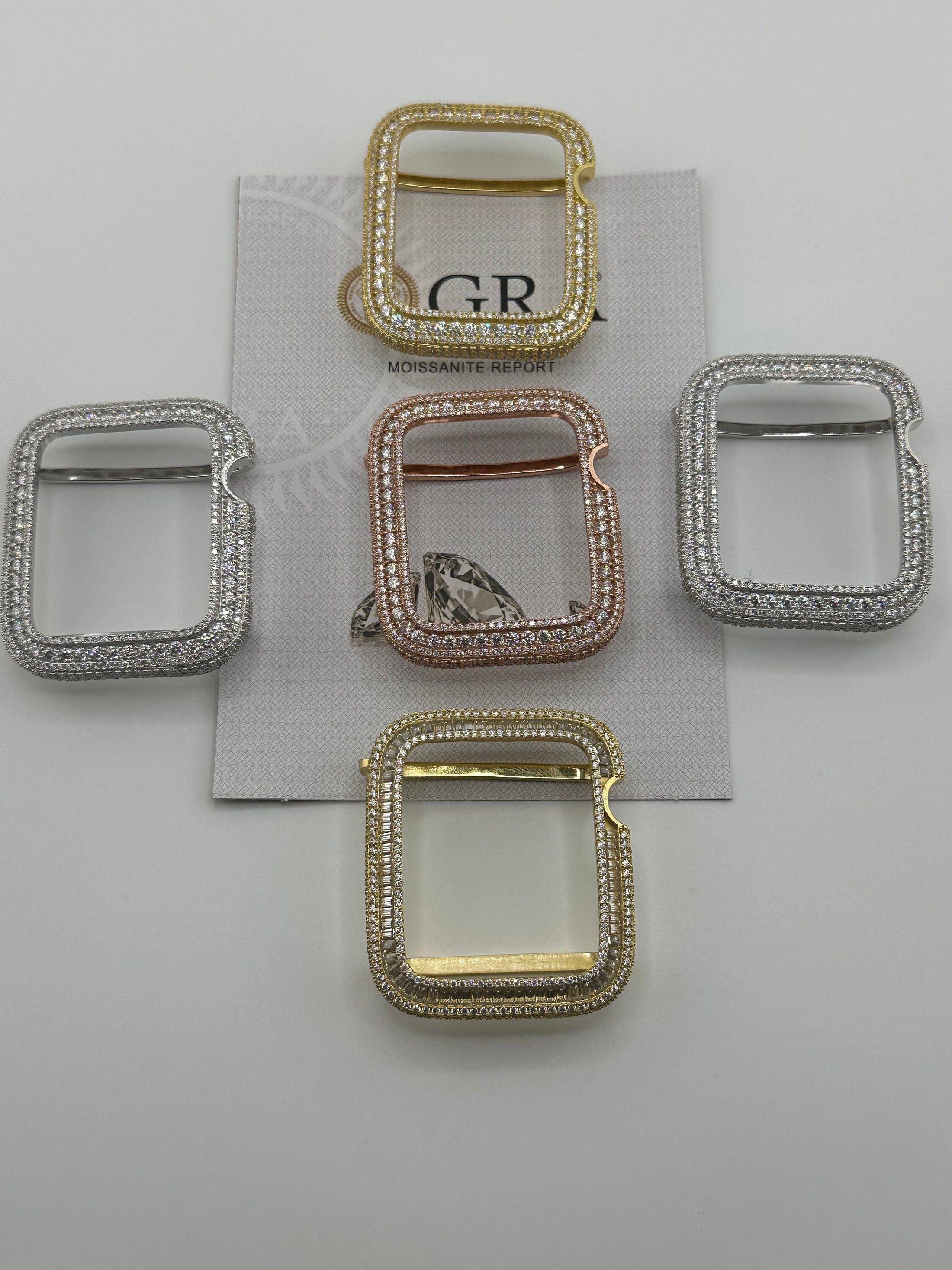 VVS GRA Certified Real Moissanite Diamond Apple Bezel case for Apple Watch, 14k Gold Vermeil 100% passes Diamond testers Christmas Gift Sale