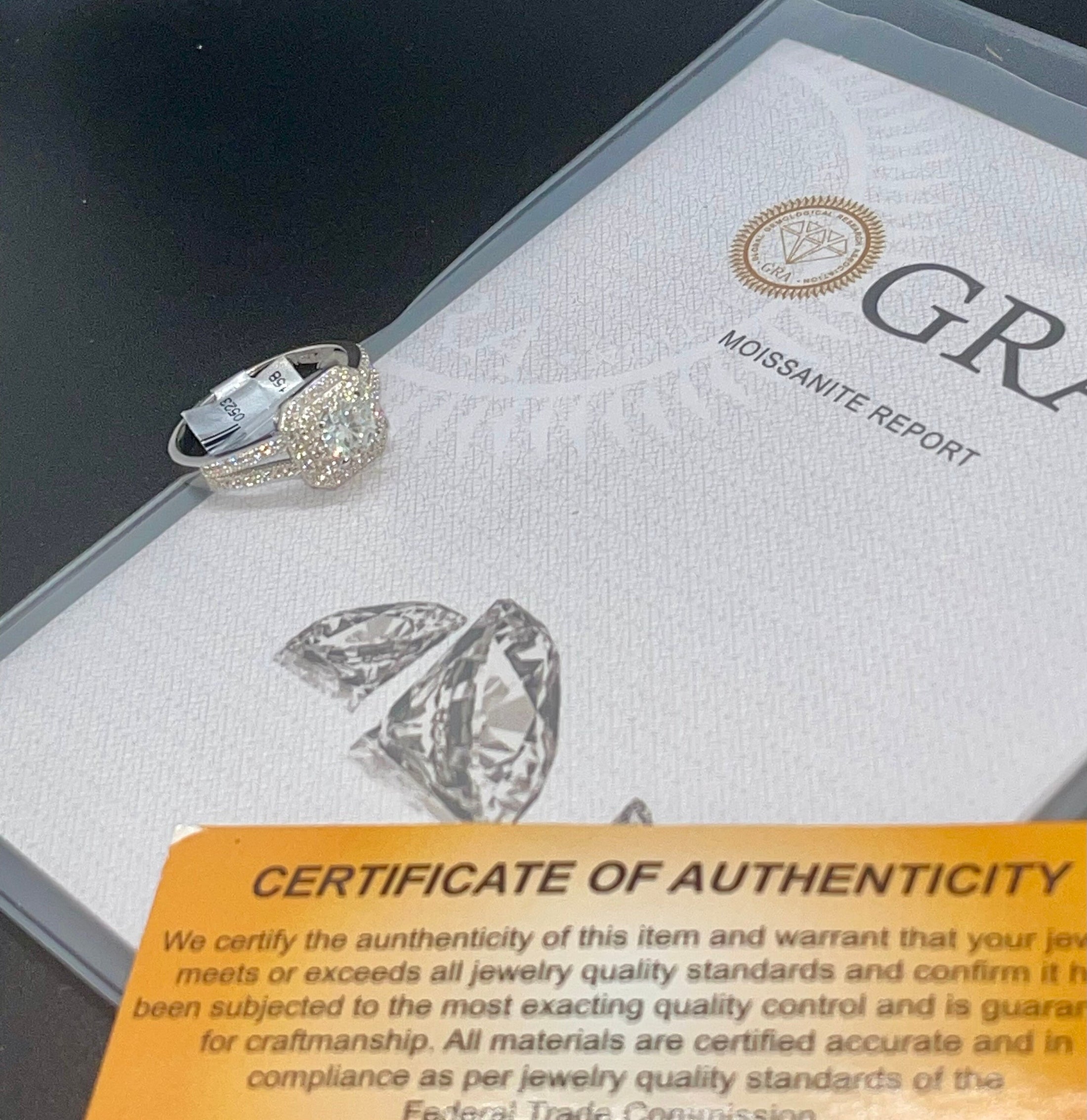 Bridal ring, VVS GRA certified Moissanite diamond ring 100% passes all diamond testers, 14k white gold vermeil breathtakingly beautiful ring