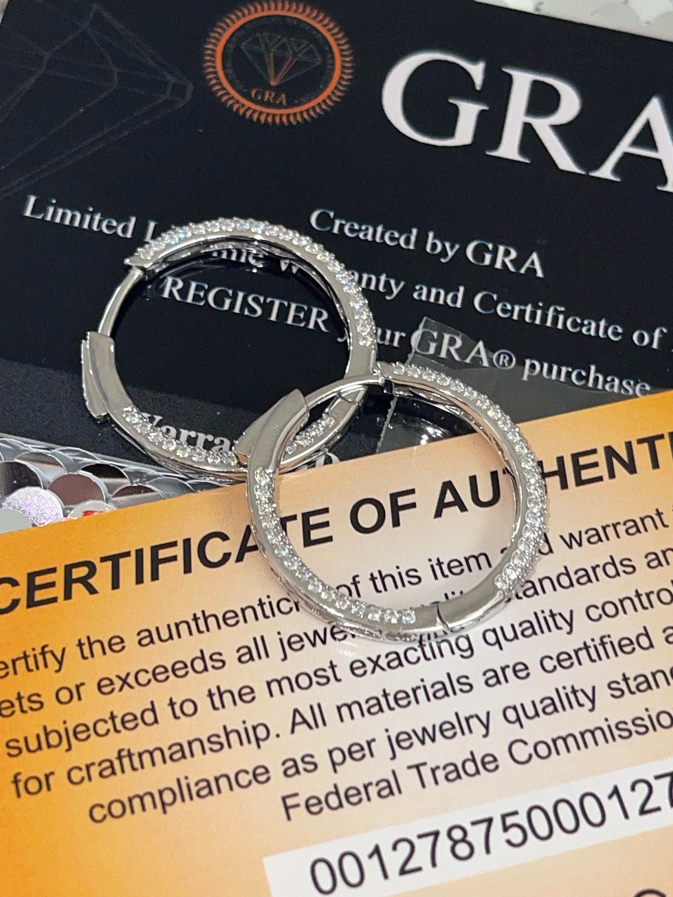 GRA Certified Moissanite Diamond Hoop Earrings - 14k White Gold Vermeil - Stunning VVS Iced Out Elegance - 100% passes diamond testers - HOT