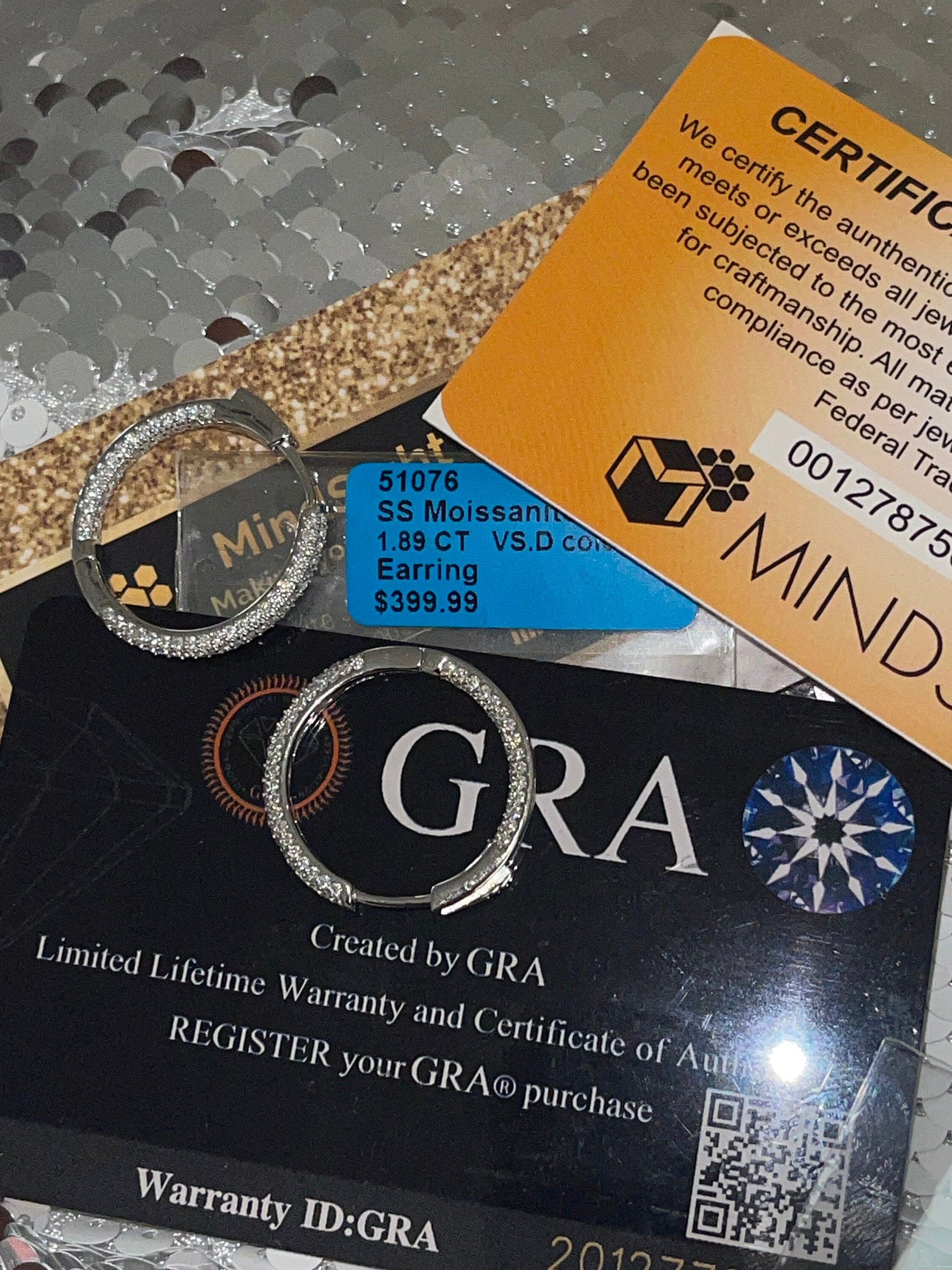 GRA Certified Moissanite Diamond Hoop Earrings - 14k White Gold Vermeil - Stunning VVS Iced Out Elegance - 100% passes diamond testers - HOT