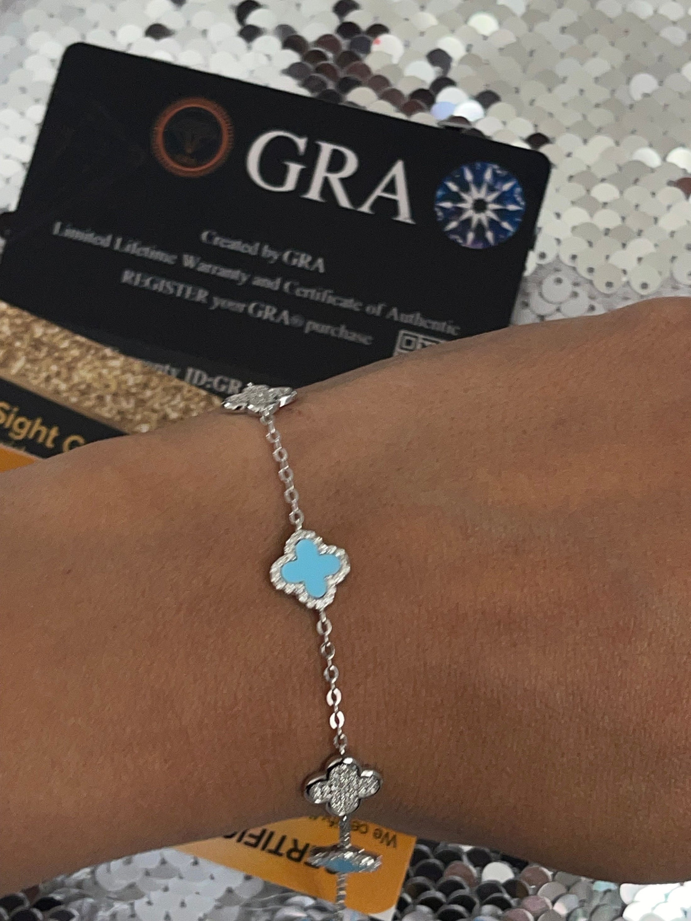 VVS Diamond Gra certified real Moissanite bracelet, 14k white gold vermeil clover bracelet gift for her, Christmas gifts, anniversary gifts