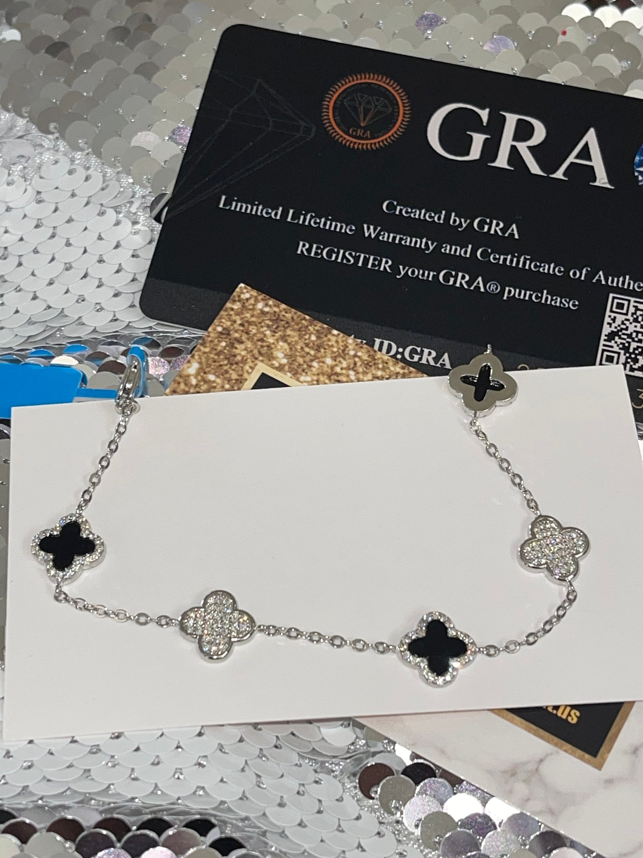 VVS Diamond Gra certified real Moissanite bracelet, 14k white gold vermeil clover bracelet gift for her, Christmas gifts, anniversary gifts