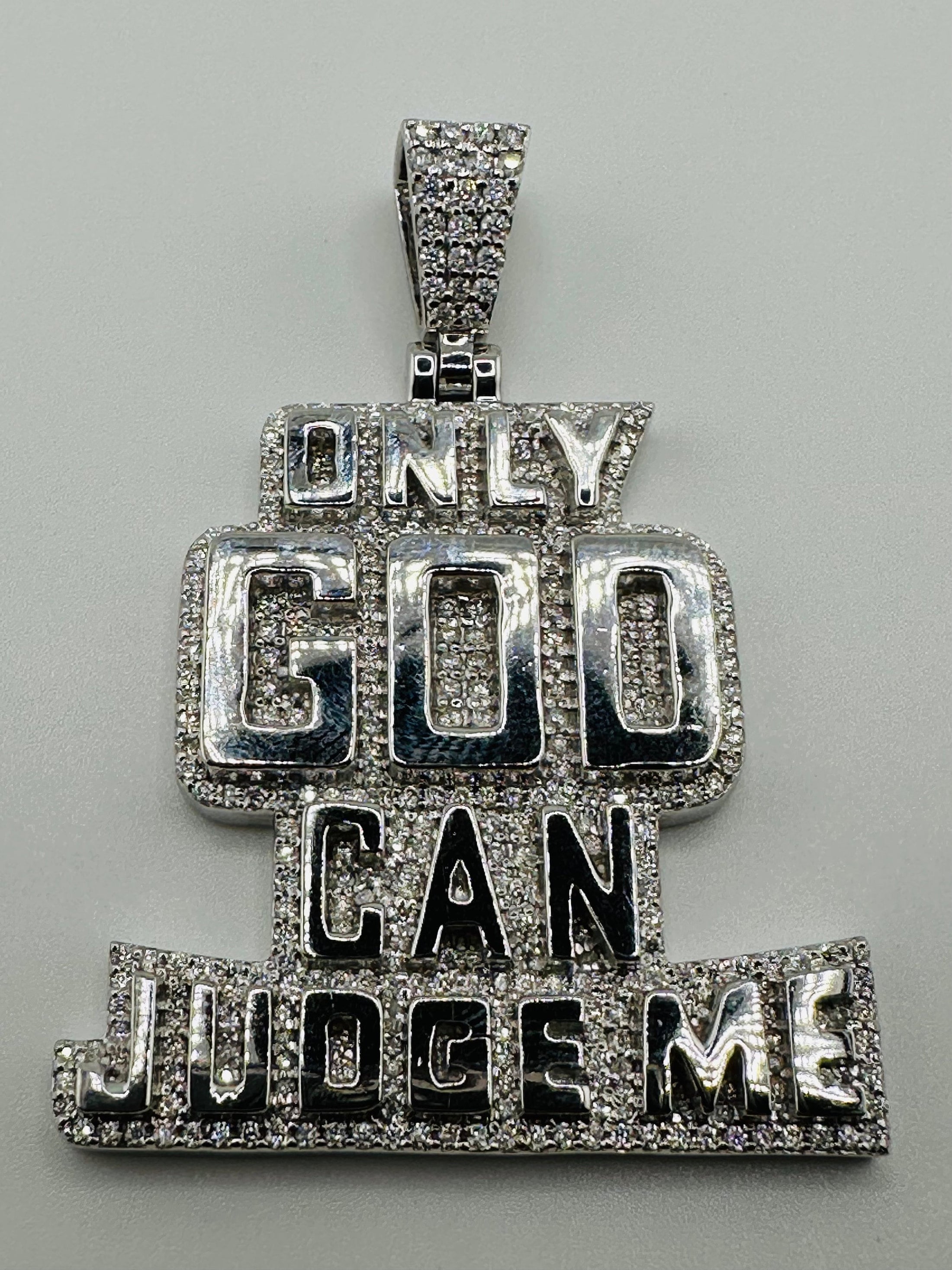 14k Gold Vermeil, VVS GRA Certified Moissnaite Diamond pendant, Only God Can Judge me Custom Iced out pendant, 100% passes diamond testers,