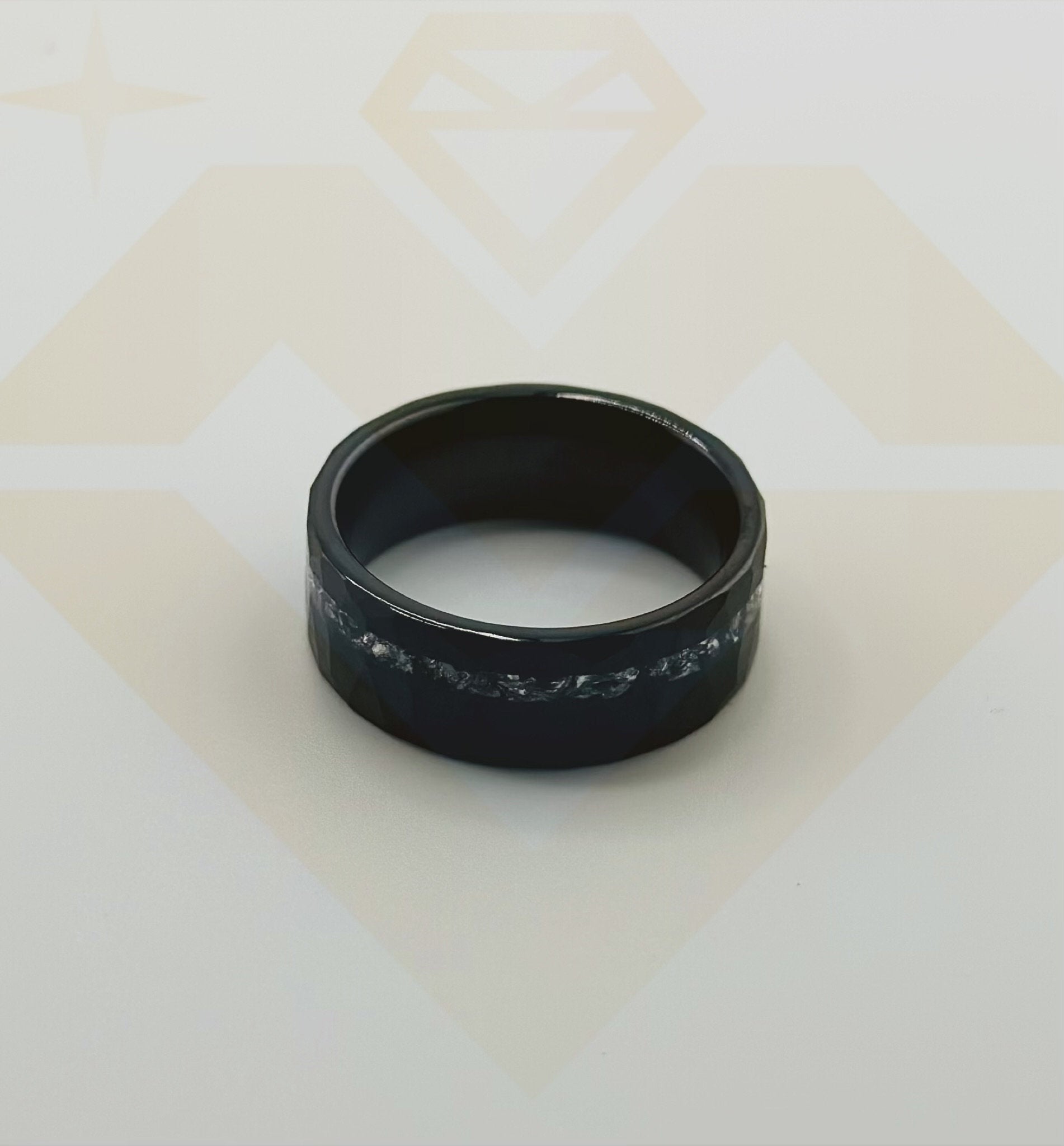 Rare Black Meteorite Crystal Tungsten Hand crafted unique Band for men, Wedding band, Engagement proposal promise ring for men Gifts for him