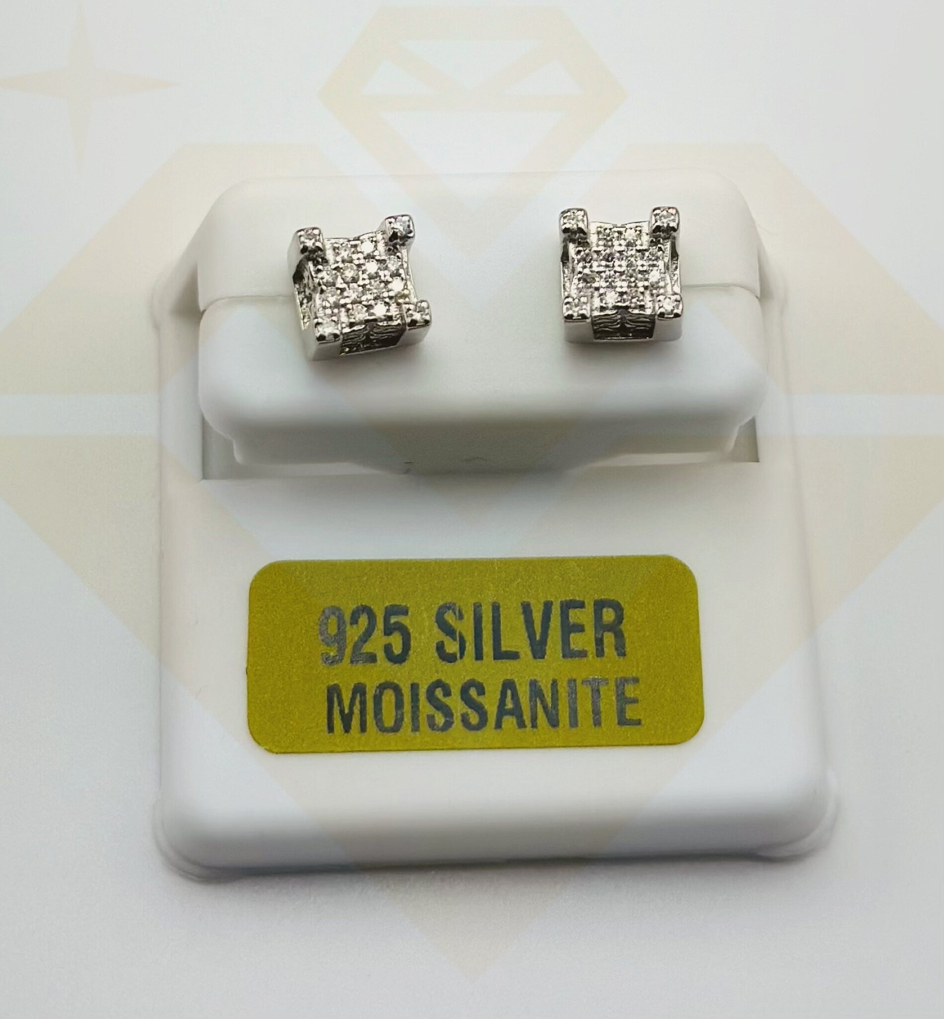 Diamond Earrings for Men or women, Square earrings, VVS Gra Certified Moissanite Diamond Studs, 14k White gold Vermeil Genuine 925 Gift Idea