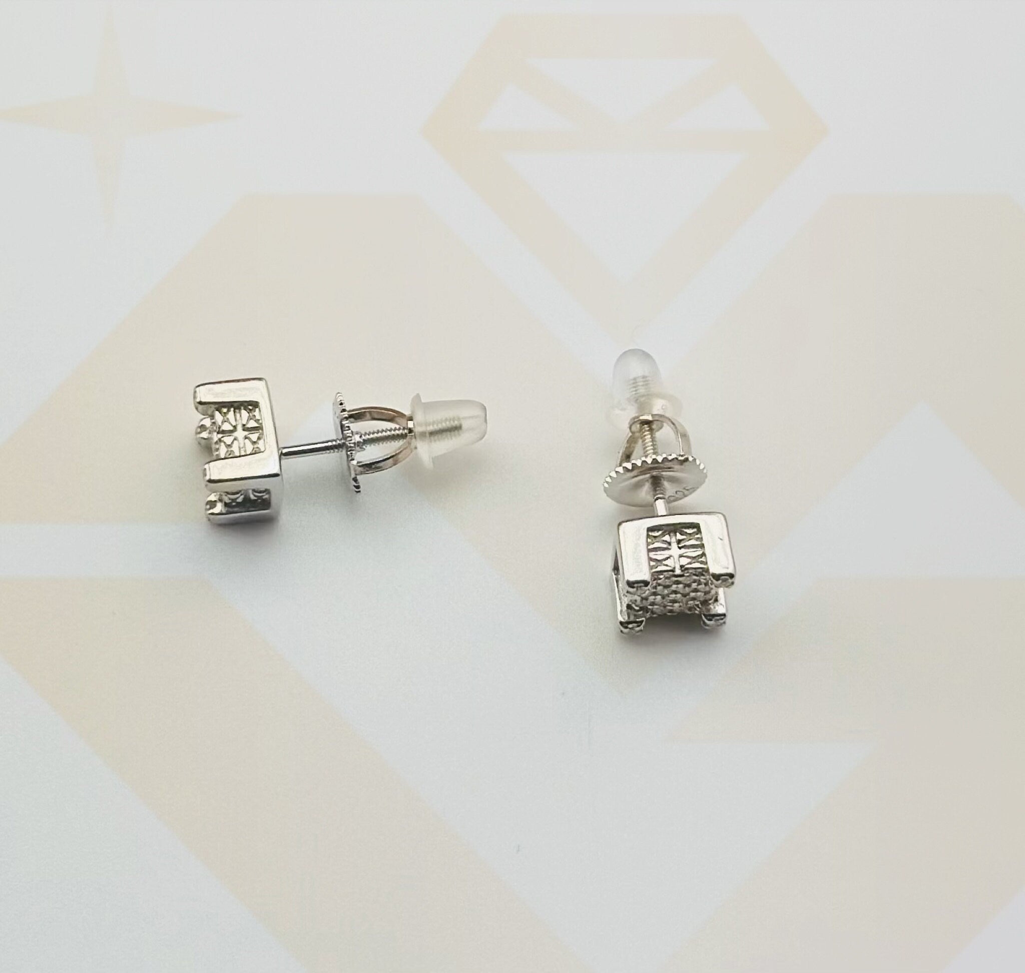 Diamond Earrings for Men or women, Square earrings, VVS Gra Certified Moissanite Diamond Studs, 14k White gold Vermeil Genuine 925 Gift Idea