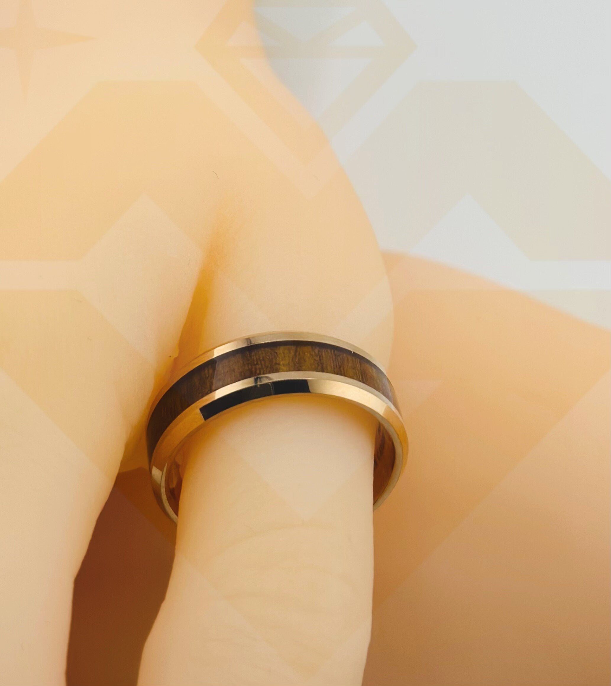 Stunning 14k Gold Vermeil Men's Wedding Band, Unique Tungsten Design - Eye of the Tiger, Wedding Band, Engagement Ring Men promise ring Sale