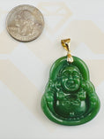 Cargar la imagen en la vista de la galería, Genuine Traditional Jade Buddha 14k Real Yellow Gold Vermeil 925 stamped pedant, Happy Buddha Jade Green Charm, Good fortune necklace, Gift
