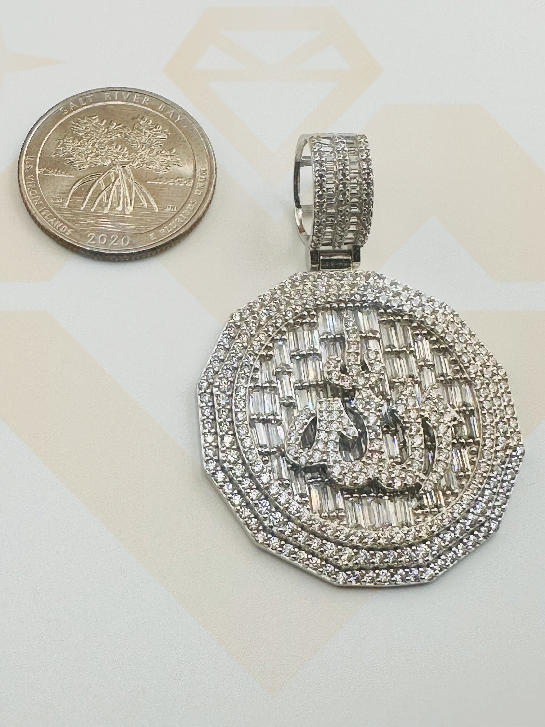 Iced Out VVS Allah Medallion Pendant, Genuine 925 Silver Simulated diamond Islamic Symbol Pendant for men, Muslim Islamic Symbol Allah Charm