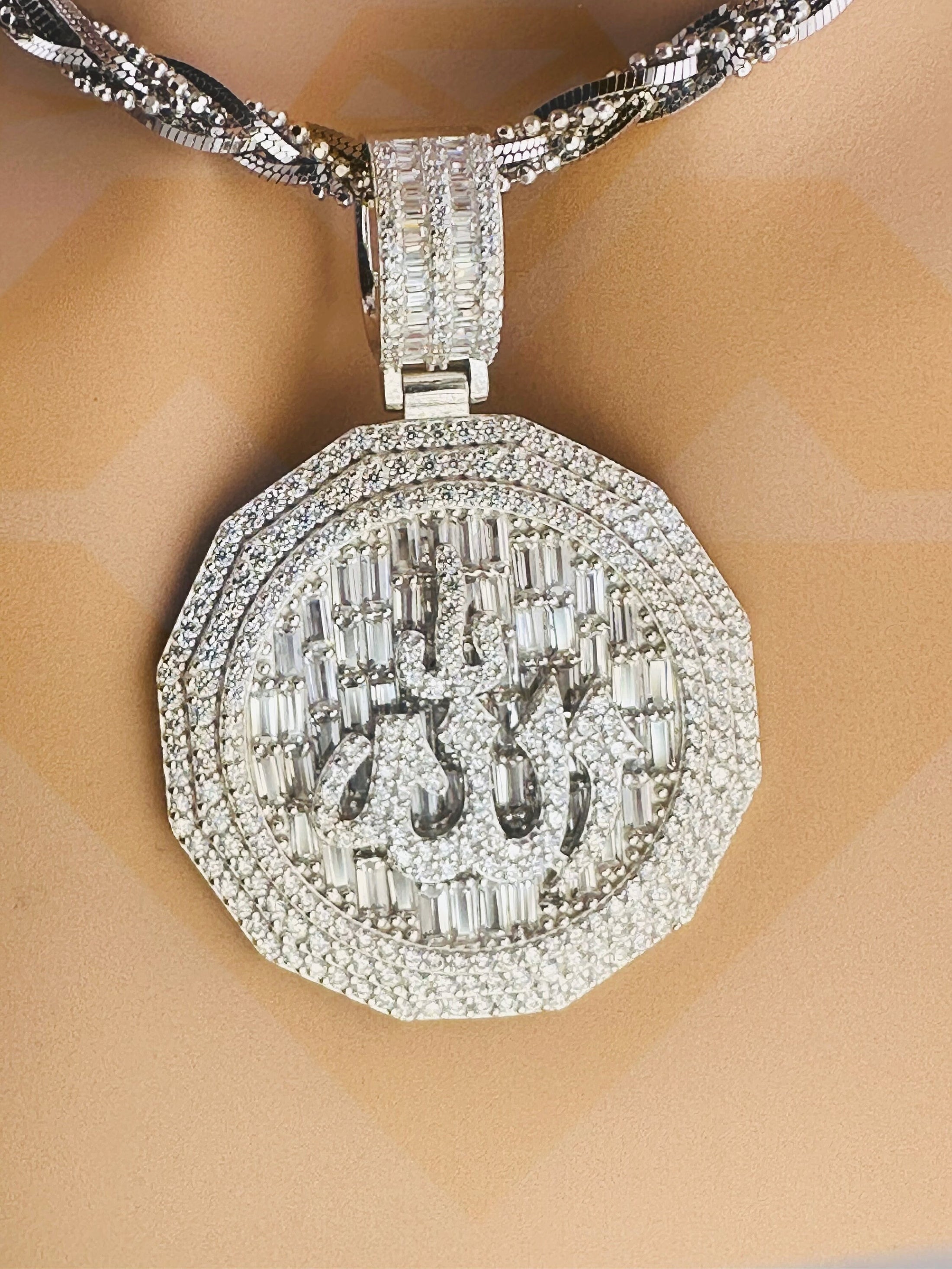 Iced Out VVS Allah Medallion Pendant, Genuine 925 Silver Simulated diamond Islamic Symbol Pendant for men, Muslim Islamic Symbol Allah Charm