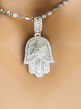 Cargar la imagen en la vista de la galería, 14k White Gold Vermeil VVS Diamond Hamsa Pendant, Good Luck Hamsa Hand Gift Idea, Birthday Present, Evil Eye Charm 100% Pass Diamond Testers
