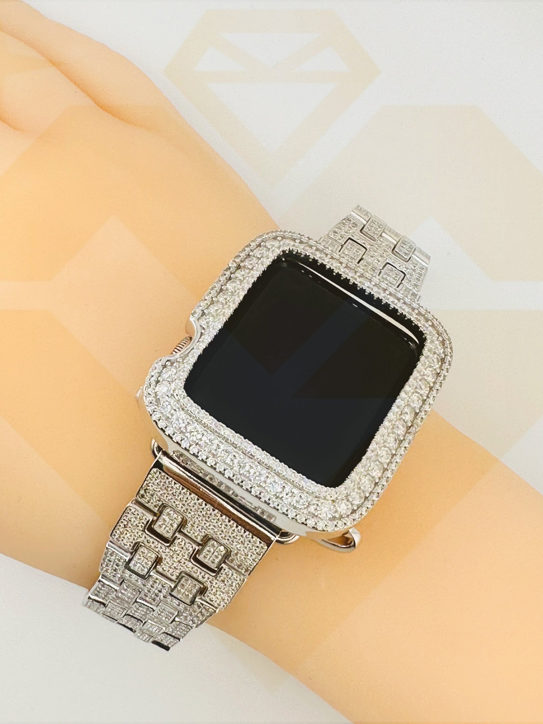 Custom Diamond Band VVS GRA certified 30ct Real moissnaite diamond band/Bezel made for all apple watch series, Diamond band for 45mm 41mm 49