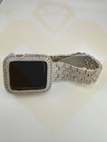 Load image into Gallery viewer, Custom Diamond Band VVS GRA certified 30ct Real moissnaite diamond band/Bezel made for all apple watch series, Diamond band for 45mm 41mm 49
