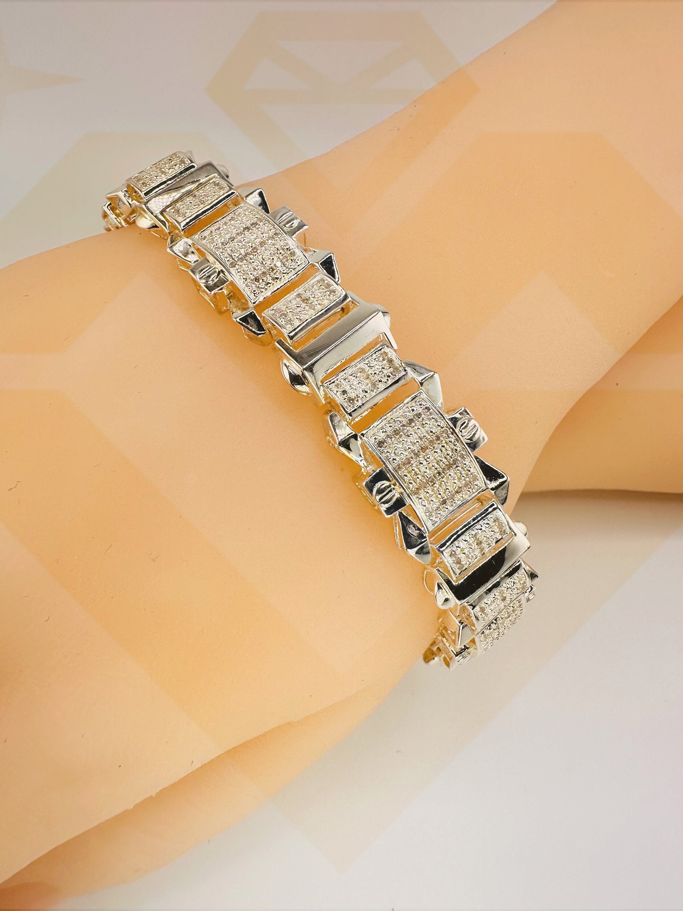 Unique 14k White Gold Vermeil real diamond bracelet, Natural earth diamond bracelet for men, Gifts for him, Gift idea, Christmas Anniversary