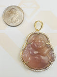 Load image into Gallery viewer, 14k Gold vermeil Purple Jade Happy Buddha pendant, unique accessory w/cultural significance, Swarovski Crystal Iced out Jade Buddha Pendant,
