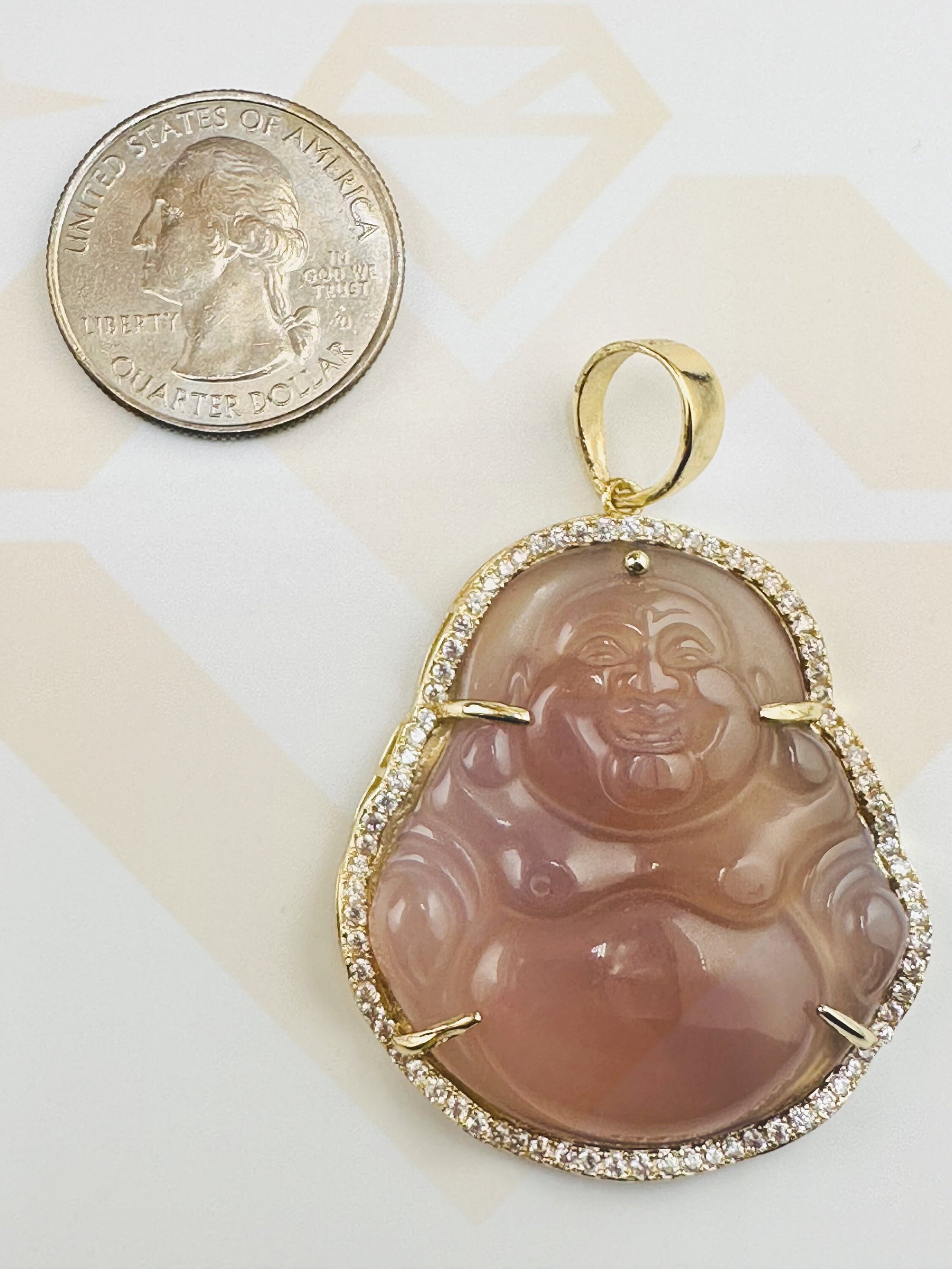 14k Gold vermeil Purple Jade Happy Buddha pendant, unique accessory w/cultural significance, Swarovski Crystal Iced out Jade Buddha Pendant,