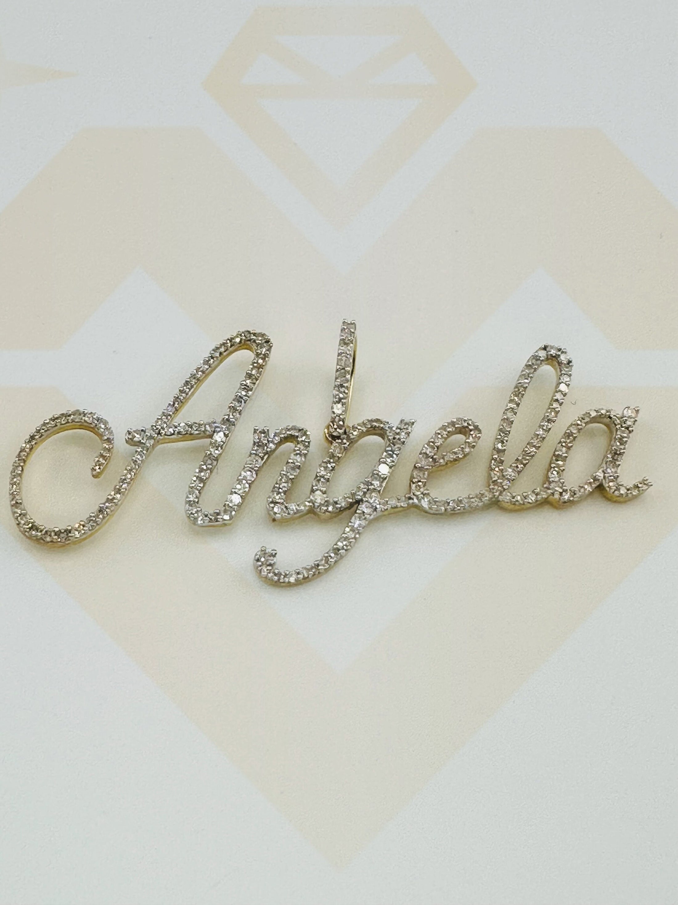 10k solid gold Real Diamond Angela name pendant, personalized name pendant, custom jewelry, FREE Appraisal, Birthday Christmas Anniversary