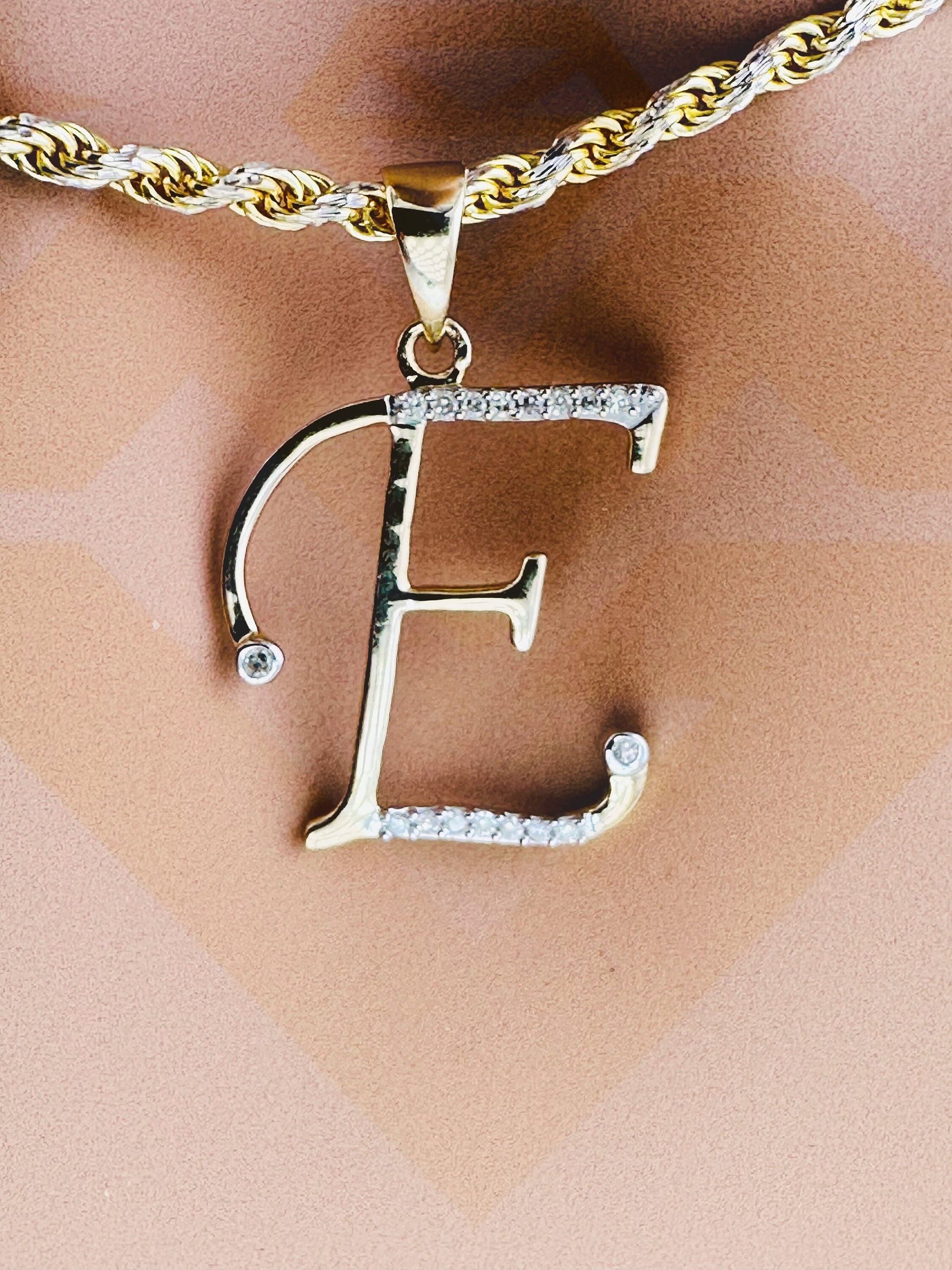 10k Solid Gold E Initial Real Diamond Charm | E Diamond Letter Pendant | Personalized Gift for Her/Him | Christmas Present Custom Initials