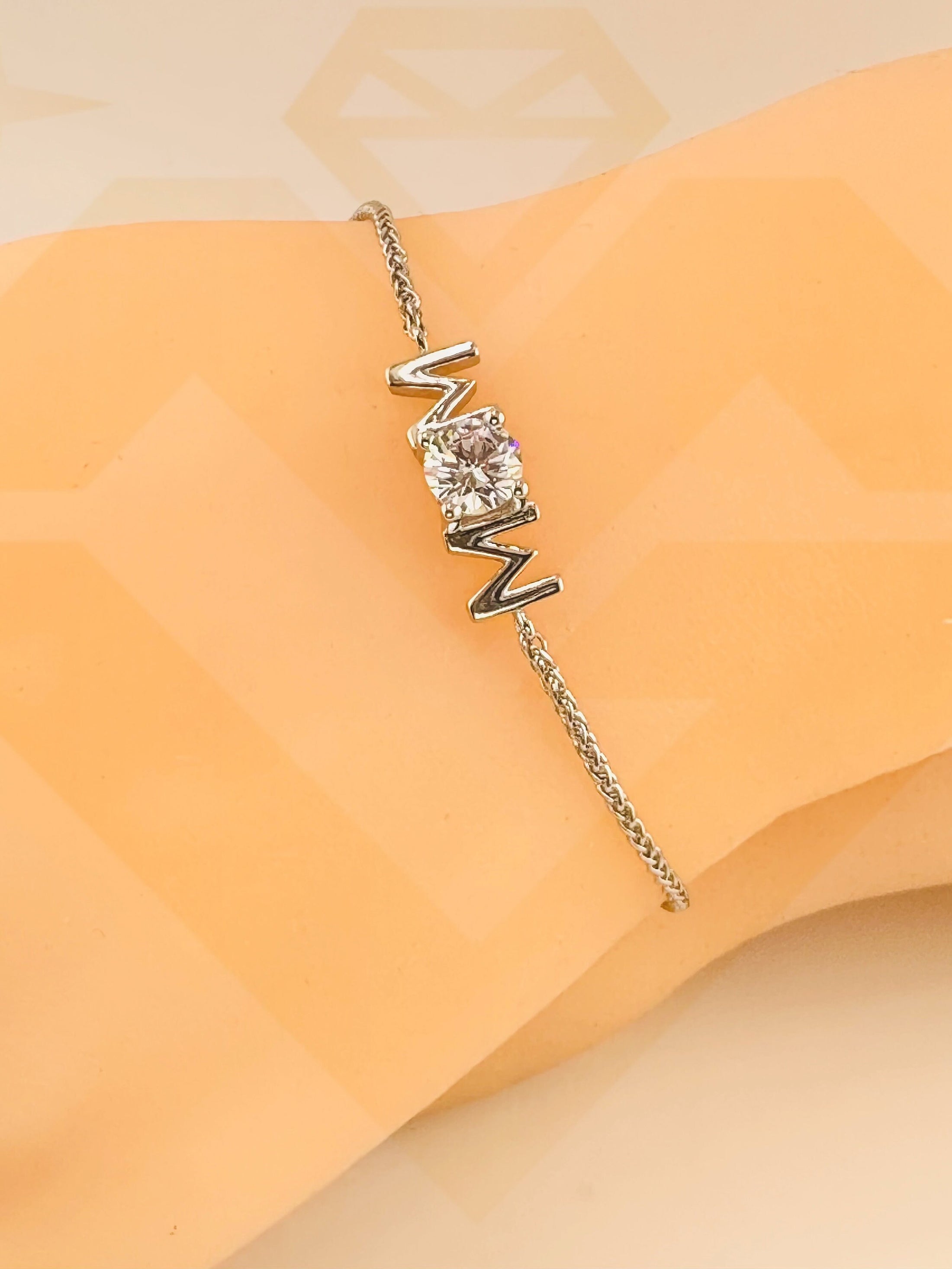 10k White Gold Vermeil | Diamond Bracelet For Mom | Mom Bracelet | For Her | For Mom | Christmas Gift for Moms, grandmother,Mothers day gift