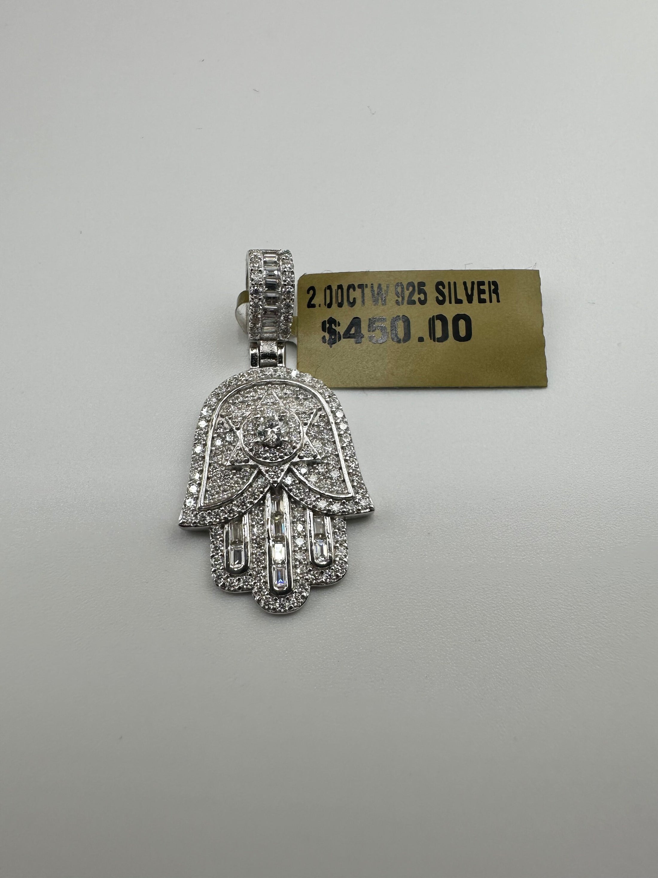 14k White Gold Vermeil VVS Diamond Hamsa Pendant, Good Luck Hamsa Hand Gift Idea, Birthday Present, Evil Eye Charm 100% Pass Diamond Testers