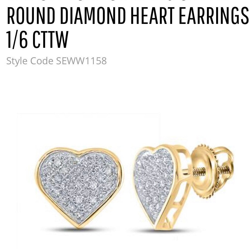 Real Diamond Heart Earrings. Perfect gift 1/6cttw real natural diamonds, Gift for her, Anniversary Birthday present, Christmas Gift for girl