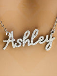 Load image into Gallery viewer, 10k White Gold Vermeil Simulated Diamond Ashely name pendant, personalized name pendant, custom Name plate jewelry, Birthday, Anniversary
