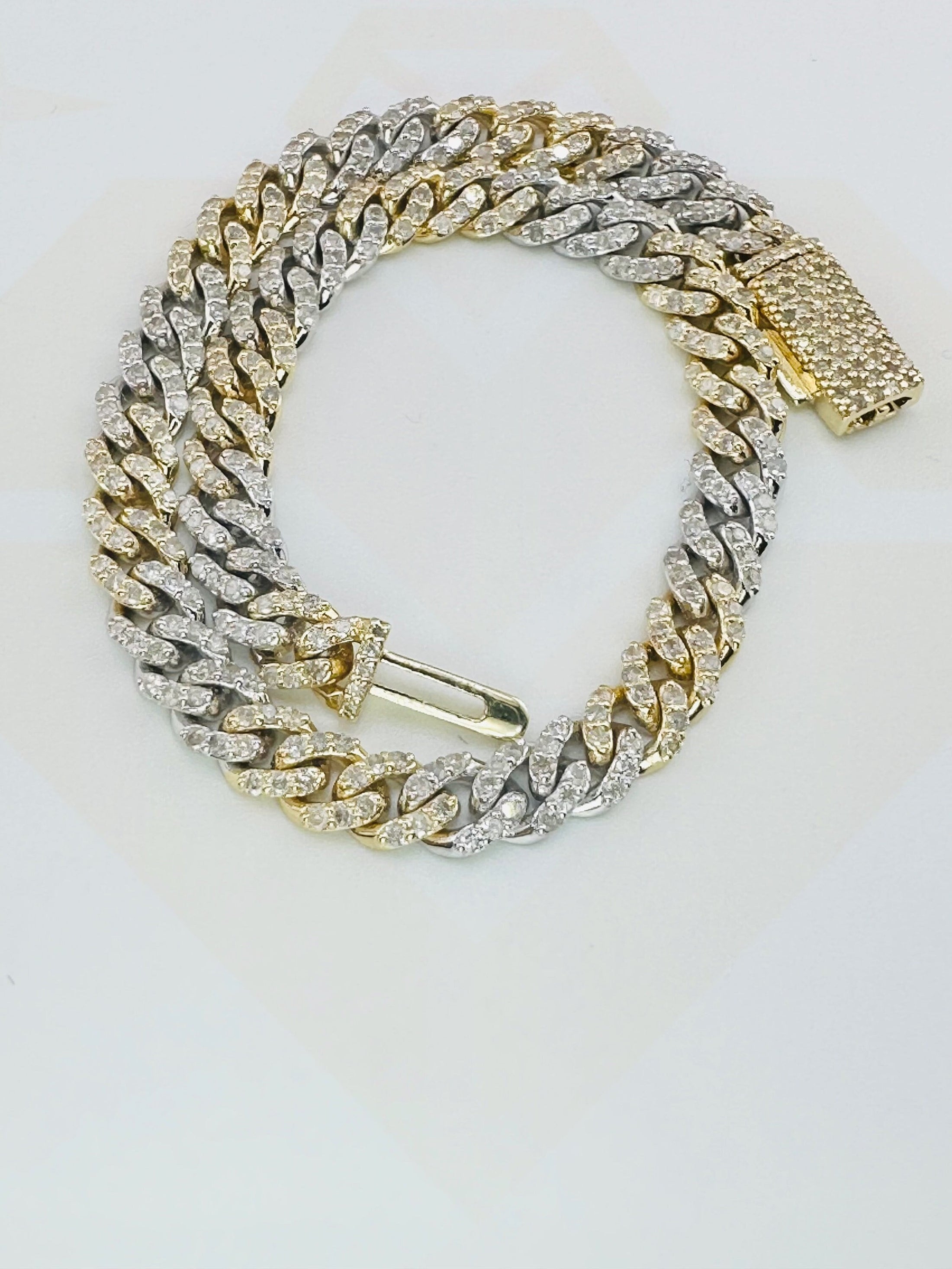 10k Solid Gold 2 tone Real diamond cuban link bracelet, Free Appraisal, 100% Real gold Real Diamonds, Gift for him, Gift for her, Birthday