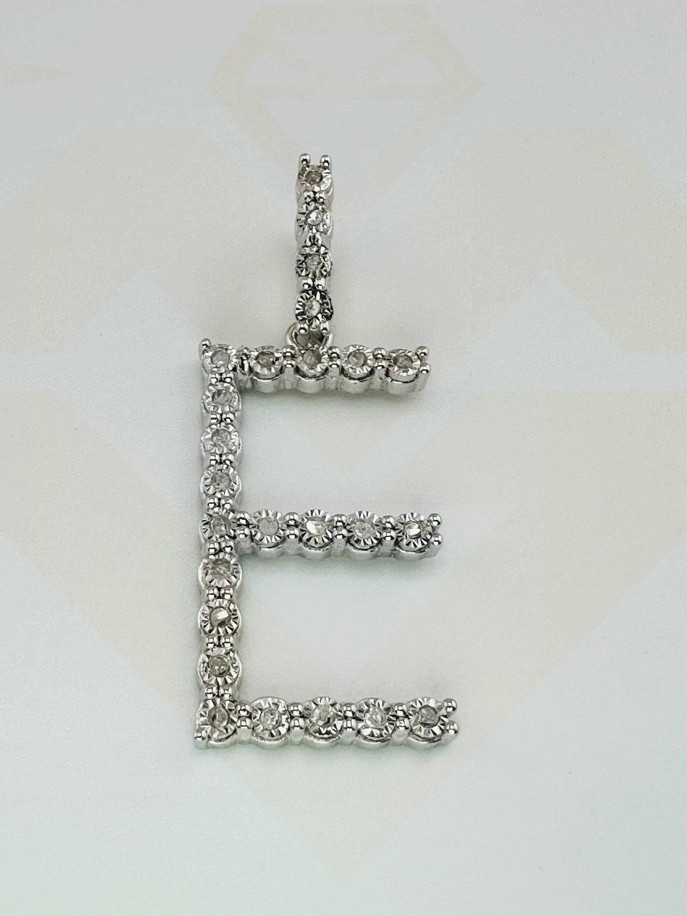 10K Real Diamond White Gold Vermeil E Letter Pendant Necklace | E Initial Diamond Charm | Name Pendant Necklace | E Letter 925 Stamped Gift