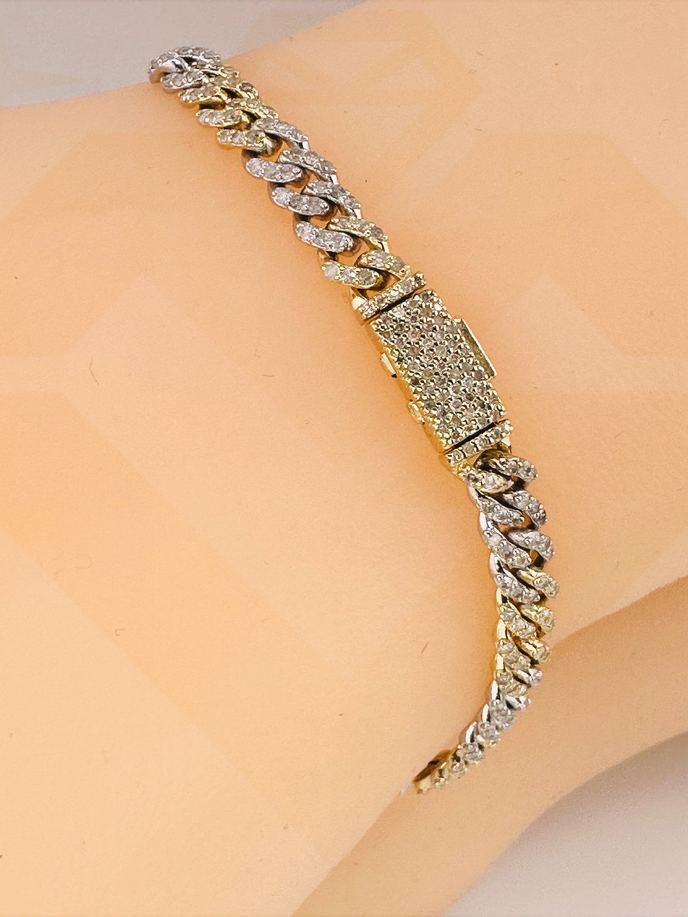 10k Solid Gold 2 tone Real diamond cuban link bracelet, Free Appraisal, 100% Real gold Real Diamonds, Gift for him, Gift for her, Birthday